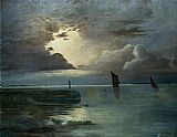 Andreas Achenbach Sonnenuntergang am Meer mit aufziehendem Gewitter painting